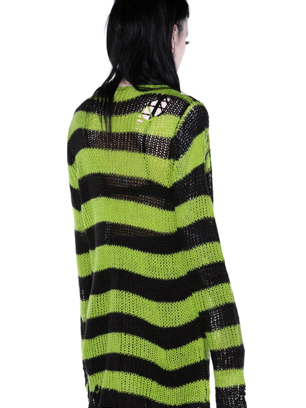 Killstar Black and Lime Striped Distressed Knit Sweater - Picture 7 of 7